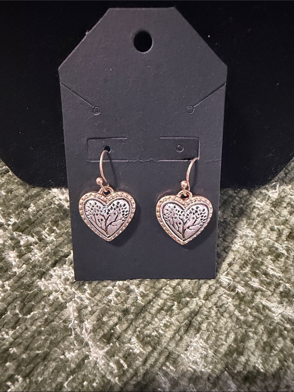 Heart Tree Drop Earrings - Rose Gold and Silver
